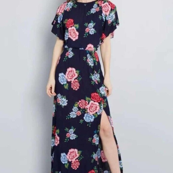 Ruby Rocks Navy Floral Bianca Maxi Dress - Size Large - Picture 1 of 12
